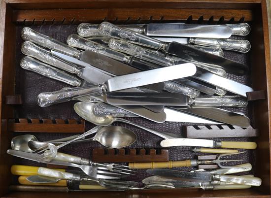 A set of plated Kings pattern knives, mahogany cased